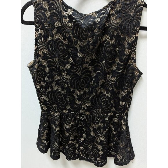 BCBGMAXAZRIA Black/Beige Lace Peplum Blouse - Picture 2 of 2